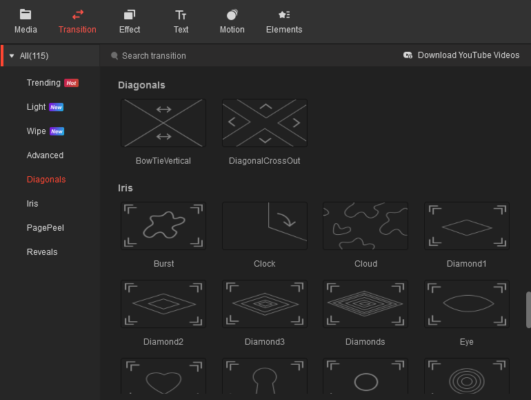 『MiniTool  MovieMaker』に付属している画面切替エフェクト（Transition）